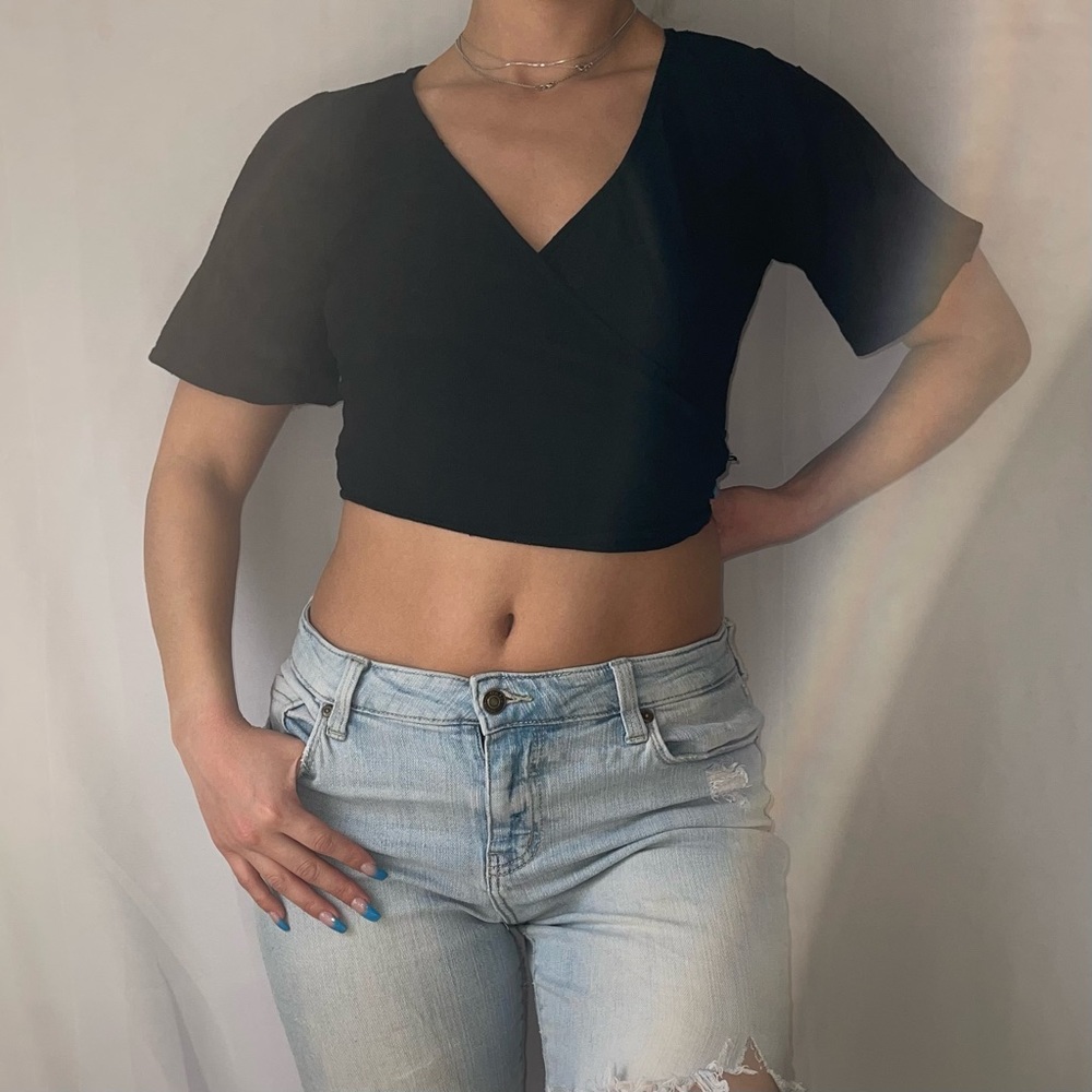 Black Cropped Zara Wrap Top